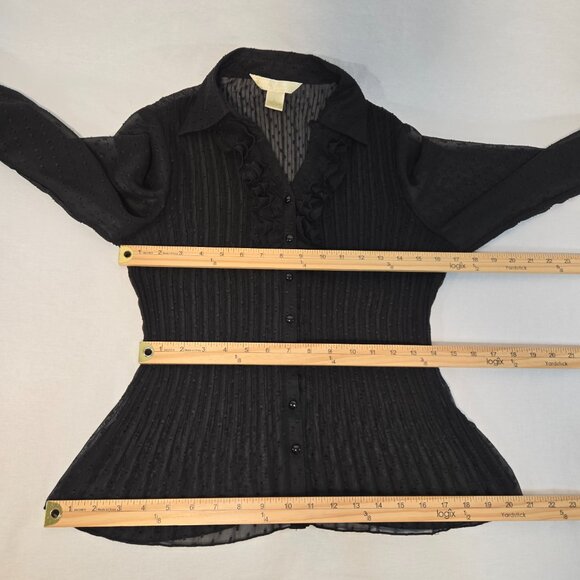 Vintage NEW YORK CITY D. Boho Y2K Black Sheer Pleated Ruffle Shirt Top Size M. - Picture 15 of 16